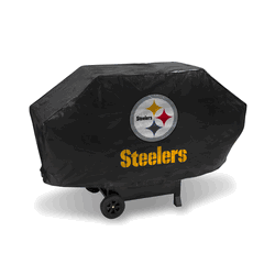 Pittsburgh Steelers Black Deluxe Vinyl Grill Cover - 68" Wide/Heavy Duty/Velcro Staps