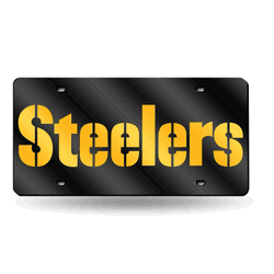 Pittsburgh Steelers Blk 12" x 6" Laser Cut Tag For Car/Truck/SUV