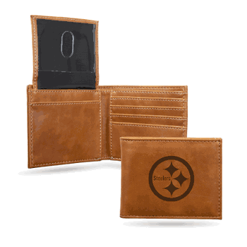 Pittsburgh Steelers Brown Laser Engraved Bill-fold Wallet