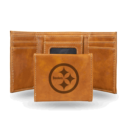 Pittsburgh Steelers Brown Laser Engraved Faux Leather Trifold