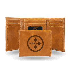 Pittsburgh Steelers Brown Laser Engraved Tri-Fold Wallet