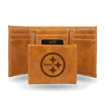 Pittsburgh Steelers Brown Laser Engraved Tri-Fold Wallet