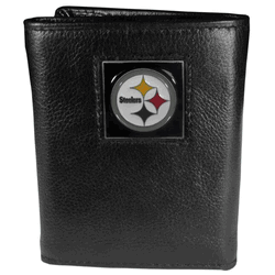 Pittsburgh Steelers Deluxe Leather Tri-fold Wallet Packaged in Gift Box