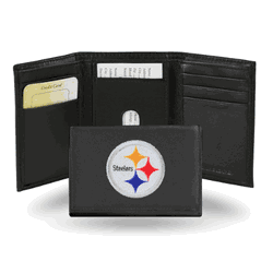 Pittsburgh Steelers  Embroidered Genuine Leather Tri-fold Wallet 3.25" x 4.25" - Slim