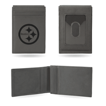 Pittsburgh Steelers Gray Laser Engraved Front Pocket Wallet