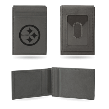 Pittsburgh Steelers Gray Laser Engraved Front Pocket Wallet