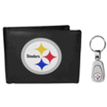 Pittsburgh Steelers Leather Bi-fold Wallet & Steel Key Chain