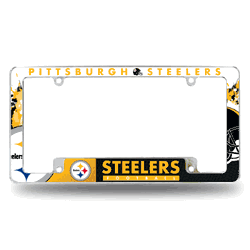 Pittsburgh Steelers Primary 12" x 6" Chrome All Over Automotive License Plate Frame for Car/Truck/SUV