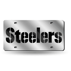 Pittsburgh Steelers Silver Stencil 12" x 6" Silver Laser Cut Tag For Car/Truck/SUV
