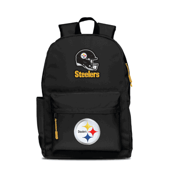 Pittsburgh Steelers Two-Logo Campus Backpack, Black, with Yellow Zipper