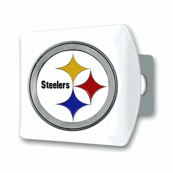 Pittsburgh Steelers White Metal Hitch Cover with  3D Color Emblem