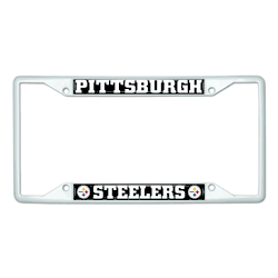 Pittsburgh Steelers White Metal License Plate Frame - 6.25"x12.25"