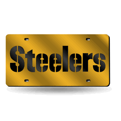 Pittsburgh Steelers Yellow Wordmark 12" x 6" Laser Cut Tag For Car/Truck/SUV