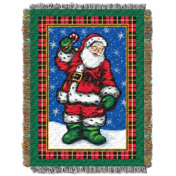 Plaid Santa Holiday Tapestry Throw Blanket 48x60 Inches