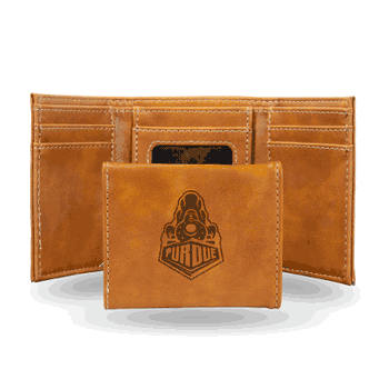 Purdue Boilermakers Brown Laser Engraved Tri-Fold Wallet