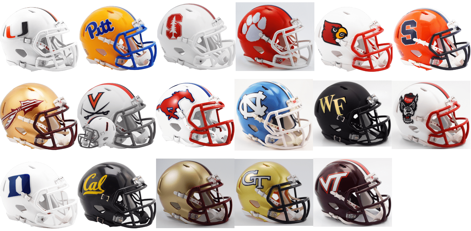 Riddell Set of 17 ACC Replica SPEED Mini Helmets - Riddell NCAA Replica Mini  Helmet Sets