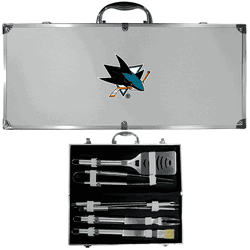 San Jose Sharks 8 pc Stainless Steel BBQ Set w/Metal Case