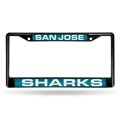 San Jose Sharks Black 12" x 6" Black Laser Cut Chrome Frame