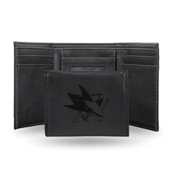 San Jose Sharks Black Laser Engraved Faux Leather Trifold