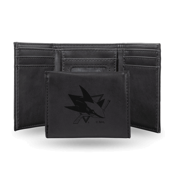 San Jose Sharks Black Laser Engraved Faux Leather Trifold