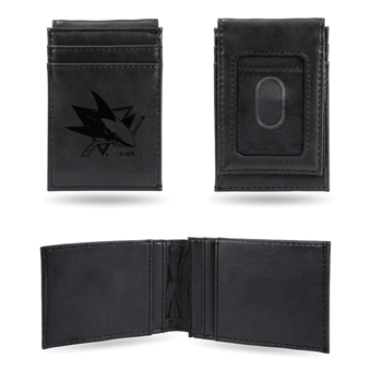 San Jose Sharks Black Laser Engraved Front Pocket Wallet