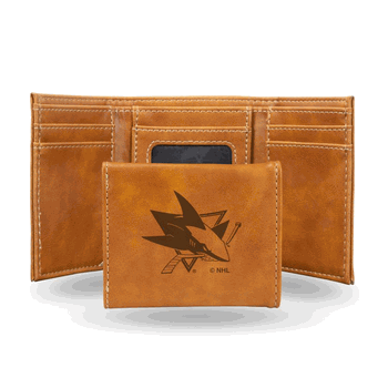 San Jose Sharks Brown Laser Engraved Faux Leather Trifold