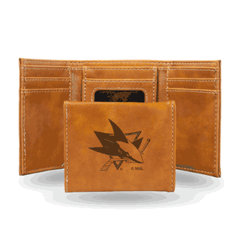 San Jose Sharks Brown Laser Engraved Tri-Fold Wallet