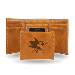 San Jose Sharks Brown Laser Engraved Tri-Fold Wallet