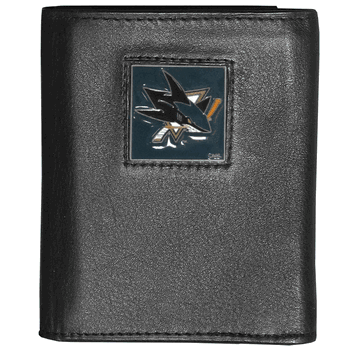 San Jose Sharks Deluxe Leather Tri-fold Wallet Packaged in Gift Box