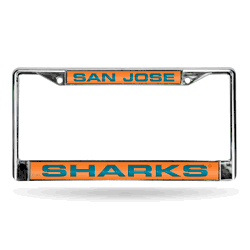San Jose Sharks Laser Chrome Frame - Orange Background With Aqua Letters