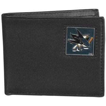 San Jose Sharks Leather Bi-fold Wallet Packaged in Gift Box