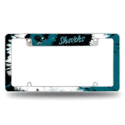 San Jose Sharks Tie Dye 12" x 6" Chrome All Over Automotive License Plate Frame for Car/Truck/SUV