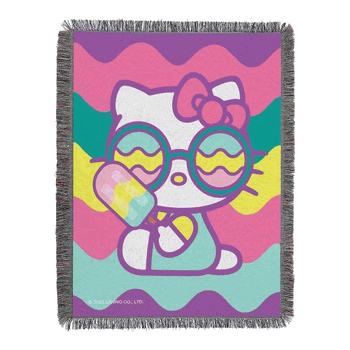 Sanrio Hello Kitty Cool Kitty Woven Tapestry Throw Blanket 48x60 Inches