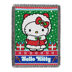 Sanrio Hello Kitty Snowy Kitty Holiday Woven Tapestry Throw Blanket 48x60 Inches