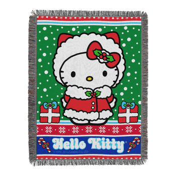 Sanrio Hello Kitty Snowy Kitty Holiday Woven Tapestry Throw Blanket 48x60 Inches