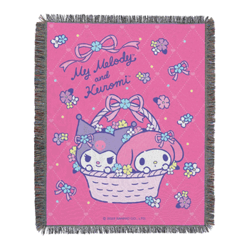 Sanrio My Melody and Kuromi Flower Basket Fun Woven Tapestry Throw Blanket 48x60 Inches