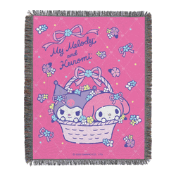 Sanrio My Melody and Kuromi Flower Basket Fun Woven Tapestry Throw Blanket 48x60 Inches