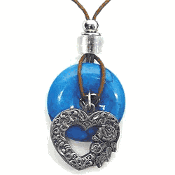 Scroll Heart Adjustable Cord Necklace with Torquoise Colored Disc
