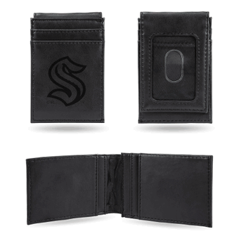 Seattle Kraken Black Laser Engraved Front Pocket Wallet