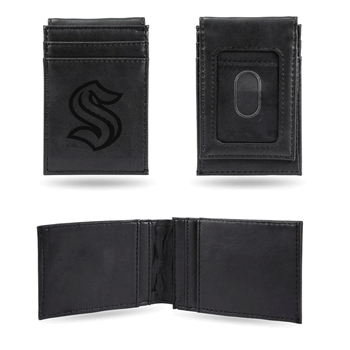 Seattle Kraken Black Laser Engraved Front Pocket Wallet