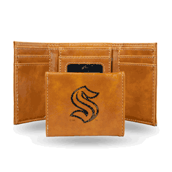 Seattle Kraken Brown Laser Engraved Tri-Fold Wallet