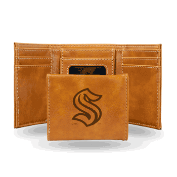 Seattle Kraken Brown Laser Engraved Tri-Fold Wallet