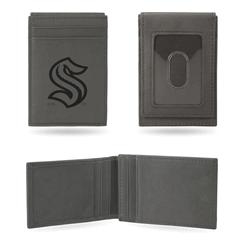 Seattle Kraken Gray Laser Engraved Front Pocket Wallet