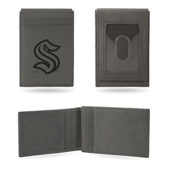 Seattle Kraken Gray Laser Engraved Front Pocket Wallet