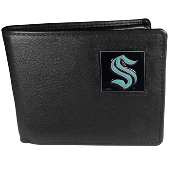 Seattle Kraken Leather Bi-fold Wallet Packaged in Gift Box