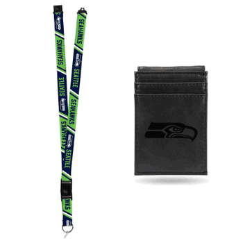 Seattle Seahawks Black Front Pocket Wallet Set