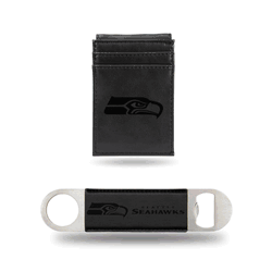 Seattle Seahawks Black Laser Engraved Front Pocket Wallet & Bar Blade