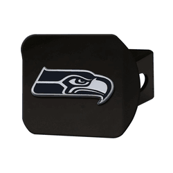 Seattle Seahawks Black Metal Hitch Cover with Metal Chrome 3D Emblem