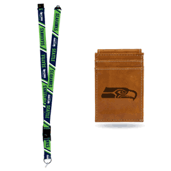 Seattle Seahawks Brown Front Pocket Wallet Set