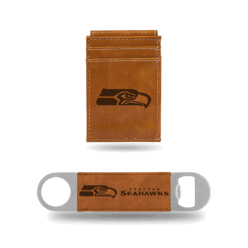 Seattle Seahawks Brown Laser Engraved Front Pocket Wallet & Bar Blade